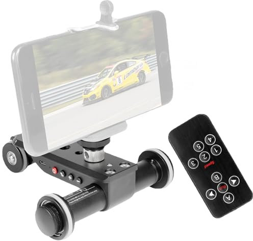 FXNFXLA Motorized Dolly Car with Remote Control, 3-Wheels Wireless Electric Track Rail Slider Video Camera Dolly Car, 5 Speed Adjustable, for DSLR Camera Smartphones