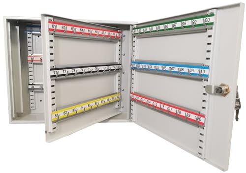 LEOMAR Schlüsselschrank, Schlüsselkasten mit 120 Haken, Schlüsselbox aus Stahlblech, mit Verstellbaren Hakenleisten, Organizer zur Wandbefestigung, Abschließbar, mit Montagematerial, 12 x 39 x 32 cm