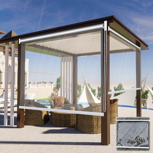 Wasserdichte Pvc-Rollos-Transparente Rollo Jalousie für Außen-Vinyl-Kunststoff-Rollläden,Staubdicht & Regenfeste,Fenster Gazebo Balkon Carport Seitenzugvorhänge,Durchsichtige,W×H-135×200cm/53.1×78.7in