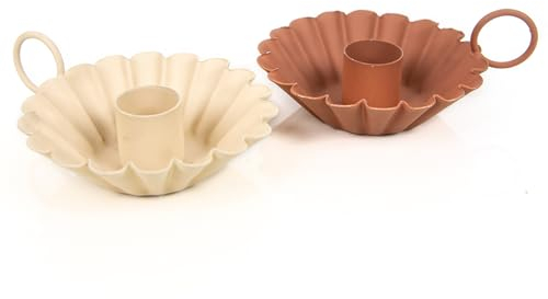 Logbuch-Verlag 2 Vintage Kerzenhalter Stabkerzen beige braun Tischdeko Kerzenständer Handleuchter Nostalgie Hochzeitsdeko 10 x 9 cm alle Feste