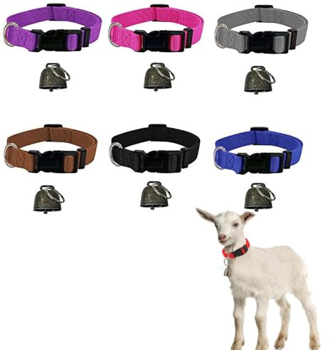 Armastuse 6Stück Ziegen Halsbänder, Ziegenhalsband mit Glocke, Schafhalsbänder mit Glocke Verstellbare Nylon Schaf Halsbänder für Kleine Nutztiere Ziege Schaf mit Anti-Verlust