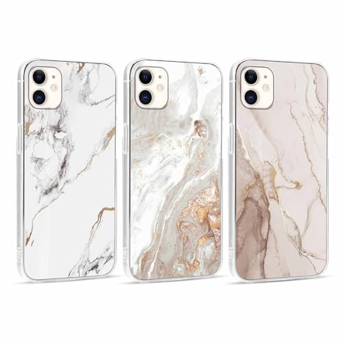 Xylota 3 Stück Handyhülle für iPhone 11 6,1 Hülle, Transparent Mode Case mit Aesthetic Marmor Muster, Weich Silikon Ultra Dünn TPU Bumper Stoßfeste Kratzfest Schutzhülle Cover für iPhone 11,02