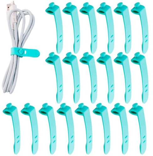 20Pcs Silicone Cable Ties,Cable Ties Reusable Silicone Cable Straps, Elastic Cord Organizer Strap Rubber Cable Ties for Earphone Phone Charger Audio Cable Computer(Blue)