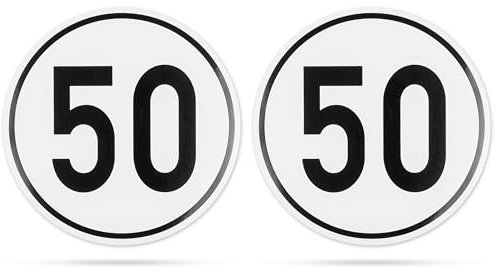 Aufkleber Set Geschwindigkeit mit 50 KM/H, 2 Stück, Ø 20 cm, selbstklebende Folie, außenklebend, Tempo Klebesticker für Anhänger, LKW, Bus, Landmaschine, Wohnwagen, Geschwindigkeitsaufkleber KFZ Set