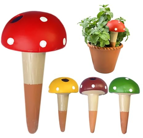 Selbstbewässernde Pilz-Spikes, Pilz-Terrakotta-Bewässerungs-Spikes | Tropfbewässerungs-Bewässerungsgerät 4 Stück | Pflanzenbewässerungsspieße, selbstbewässernder Tropfer,