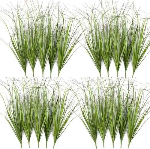FeiLix 20PCS Artificial Grass Plant,UV Resistant Artificial Greenery Stems