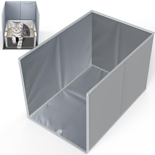 28 L × 20 W × 17 H Foldable Cat Litter Box Enclosure, All-in-One Litter Box Splash Guard for Large Litter Pan, High Sided Litter Box Shield with Removable Mat, Easy to Clean, No Mess, Odorless