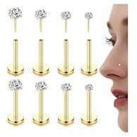 Chriscoco 4Paar 18G/20G G23 Titan Labret Piercing Nasenpiercing Stecker Lippenpiercing CZ Piercing Ohr Monroe Medusa Piercing Helix Tragus Piercing Gold 1.5/2/2.5/3mm