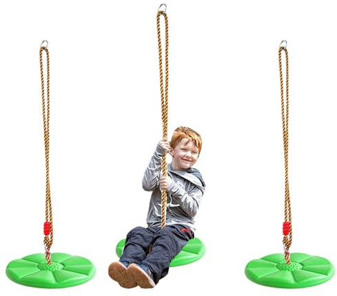 Aszaui Balancoire Exterieur, Balançoire en Corde d'escalade pour Enfants,Disque Siège de Balançoire, Capacité de Charge Jusqu'à 150 kg,avec Plateforme et Siège à Disque (Vert)