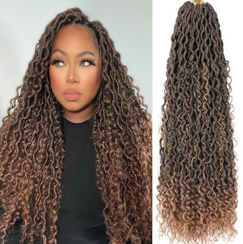 Samtress Lot de 8 paquets d'extensions de cheveux de déesse pré-bouclés au crochet avec extrémités bouclées Blond ombré 76,2 cm (#T27)