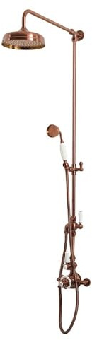 MILANO Rigid Riser Thermostatic Mixer Valve Shower Head Handset Copper | Brass Construction. Lever & Crosshead Handles. Thermostatic Operation. Traditional Style. Suitable For All Plumbing Systems.