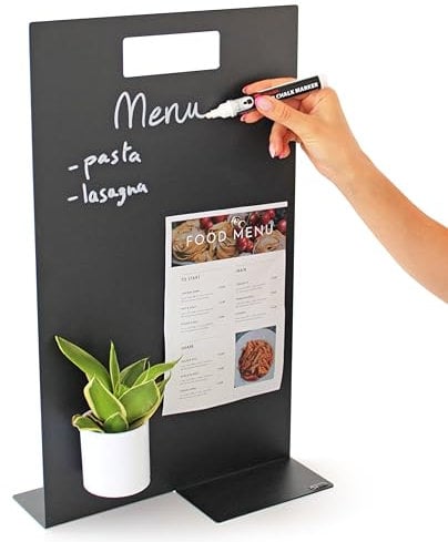 KalaMitica - Magnetische Tischtafel Format A3 – 30 x 50 cm – doppelseitige schwarze Tafel, beschreibbar und abwischbar - Thekenaufsteller, Menühalter für Restaurant, Bar, Geschäft