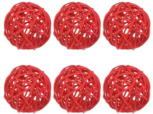 M METERXITY 6-Pack Wicker Rattan Balls 80mm/3.2 Inch Decorative Rattan Balls Orbs Vase Fillers Bowl Fillers for Christmas/Weddings/Thanksgiving/DIY Crafts/Home Decor [Red]