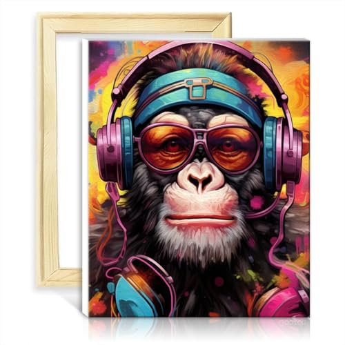 TANGFEIY Peinture par numéro singe DIY Peinture par numéros avec pinceaux Pigment acrylique Peinture numérique Images pour décoration murale de la maison Cadeaux avec cadre (40x50cm)