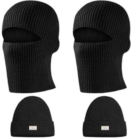 TUONYIS 2pcs Balaclava Ski Mask Winter Knit Thermal Neck Gaiter One Cap for Two Purposes Ski Mask Windproof Cycling Neck Warmer for Helmet Breathable for Outdoors. (UK, Alpha, One Size, Black)