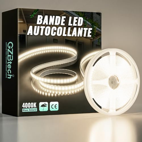GZBtech 220V Silicone Ruban LED 5M, 4000K Blanc Naturel Flex Découpable IP65 Etanche Exterieur & Intérieur Bandeau LED, 1200LM/M Haute luminosité Bande LED pour Maison Chambre Cuisine Terrasse Jardin