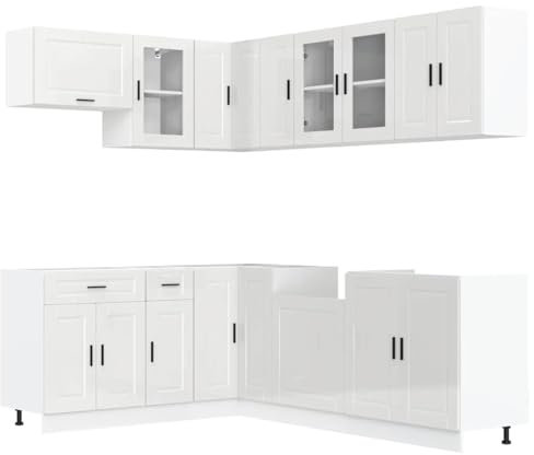 vidaXL 11 Piece Kitchen Cabinet Set Porto Gloss White Engineered Wood, kitchen unit set, cabinet set, storage shelf, kitchen cupboard set