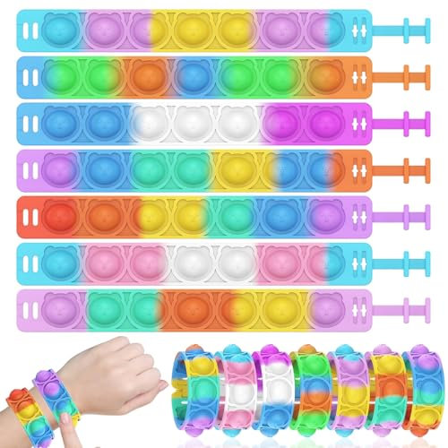 EIYVPRA 15 pezzi Bracciale in silicone, colori set da gioco con bracciale in gomma, Push Bubble Bracelets Fidget Toys, Giocattoli antistress per adulti e bambini, Ideale come gadget(orso)