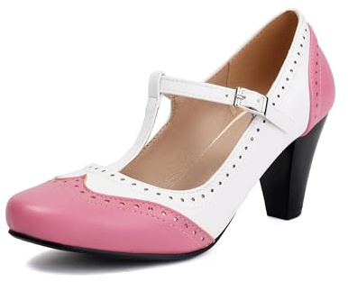 elerhythm Mary Jane Two Tone Classic et Retro Oxford Wingtip 1920s Escarpins vintage années 1950 avec bride de cheville