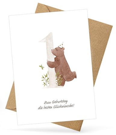 KOKO&LORA - zuckersüße Grußkarte zum ersten Geburtstag - Kindergeburtstag Karte • zum 1. Geburtstag - Faltkarte mit Umschlag im Set