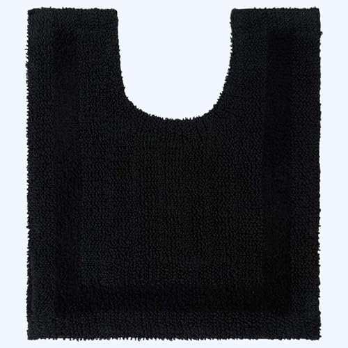 HOMESCAPES Tapis Contour WC en Coton, Tapis WC et lavabo 50x55 cm, Tapis de Bain Noir