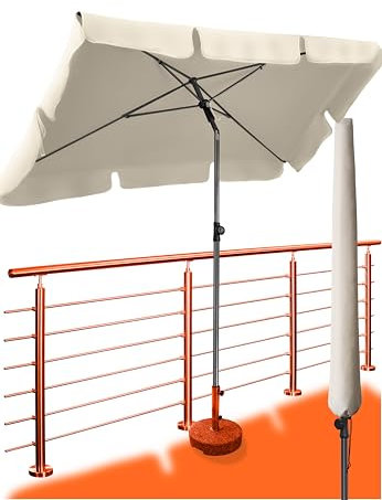 4smile Sonnenschirm Balkon SunnyShade Plus, mit Sonnenschirmhülle - Sonnnenschutz Balkon SET, Beige - UV50+ Sonnenschirm rechteckig 200 x 125 cm