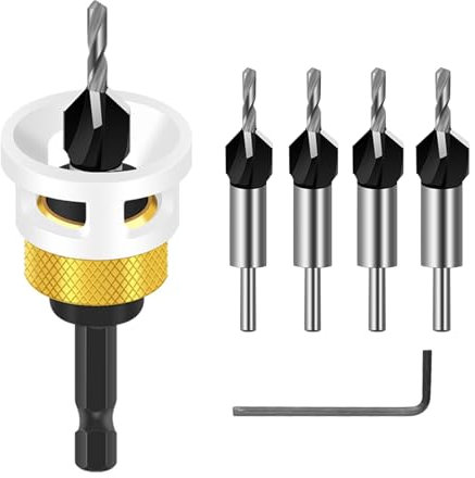Kegelsenker-Bohrer-Set,6 tlg Bohrsenker mit Tiefenanschlag,Senker Holzbohrer mit 1/4 Hex Schaft,Bohrer mit Senker 2.8 * 8,3.2 * 8,3.5 * 10,4.0 * 10 aus HSS-M2,präzise Bohrungen,für Holzverarbeitung
