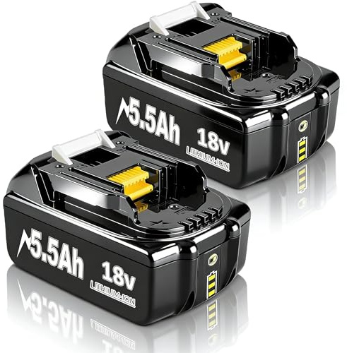 2X 5500mAh 18V Akku für Makita, Powtree Ersatzakku für Makita 18V BL1860B Kompatibel mit BL1860 BL1850 BL1850B BL1840 BL1840B BL1830 BL1830B BL1815 LXT Akku-Elektrowerkzeuge mit LED-Anzeige