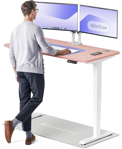 Desktronic HomePro Standing Desk – 140 x 70 cm Height Adjustable Desk with Electric Dual Motor, Touchscreen Controller & Integrated USB/USB-C, 3 Memory Presets