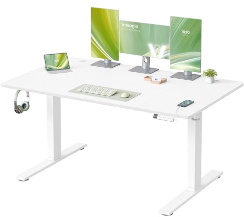 VASAGLE Electric Standing Desk, USB C Port, Cable Tray, Matte White | Height Adjustable Desk, Sedentary Reminder, 3 Memory Heights, 140 x 80 cm, for Home Office, LSD144WZ03