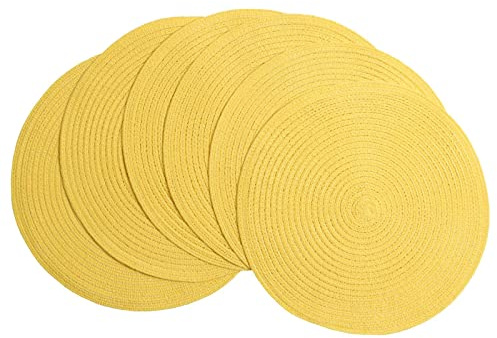 38x38 cm Runde gewebte Tischsets Set mit 6 Esstischen Platzdeckchen Waschbar rutschfest (Gelb)