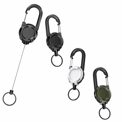 4 Stück Schlüsselanhänger Ausziehbar Ausweishalter JoJo Schlüsselband Einziehbares mit 60cm Karabiner Stahlseil & Gürtelclip Für Karten Taktische