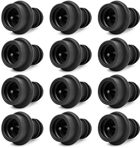 Dirvcp 12-Pack Wine Vacuum Stoppers, Reusable Silicone Wine Saver Preserver, Air Seal to Keep Wine Fresh, Universal Black Bottle Sealer Set for Red & White Wine