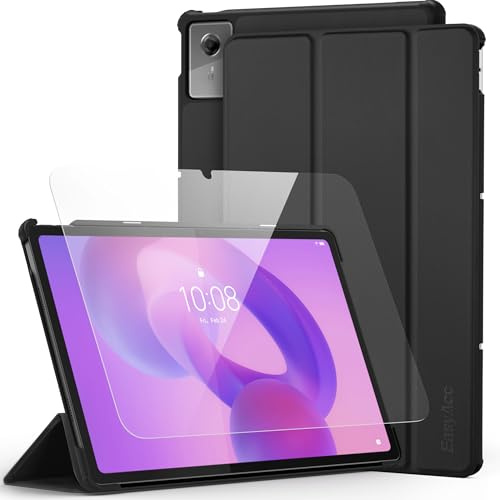 EasyAcc Hülle für Lenovo Idea Tab Plus 12.1 Zoll 2025 mit Schutzfolie | Ultra Dünn mit Standfunktion Slim PU Leder Schutzhülle,Auto Schlafen/Wachen(Schwarz)