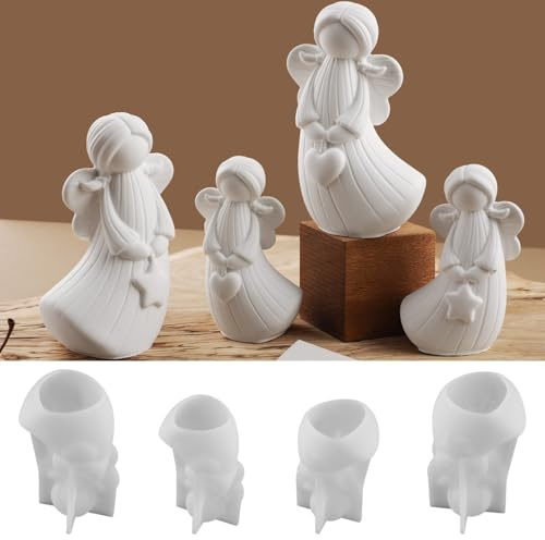 Silikonformen Gießformen Weihnachten Engel, 4 Stück 3D Silikonform Engel, Silikonform Weihnachten, Gießformen Silikon Weihnachtsengel, Silikon Gießform Engel für DIY Weihnachtsdeko Handwerk (A)