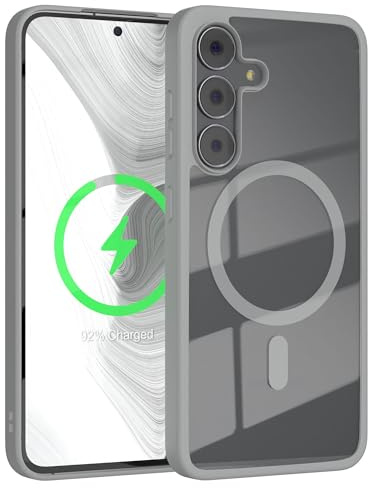 EAZY CASE Hülle für Galaxy S25 FE kompatibel mit Qi Charging Ultra Aufprallschutz Stoßfest und Kratzfest dünne Schutzhülle mit Kameraschutz Silikon Cover Clear Hybrid Handy Case Grau - Qi Charging