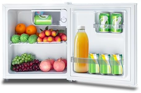 Techomey Kühlschrank 46L, Mini Kühlschrank Weiß, Leise Kühlschrank Klein 220-240V, 39dB, Minikühlschrank mit Umkehrbare Tür, Minibar für Zimmer, Hotel,Büro,Küche,Wohnungen