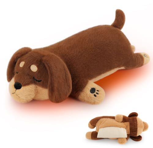 Microwave Heating Pad for Pain Relief, Weighted Dog Plushie 2lb Microwave Heating Pad Plush Weighted Plush Dog Heated Pads for Stress Relief, Hugging Pillow Cuddly Gift for Unisex(Brown Dog)