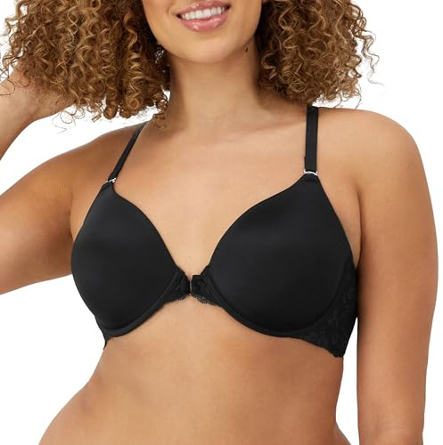 Maidenform Womens One Fab Fit T-shirt Bra, Lightly-lined Underwire Racerback For Bras, Black, 36DD US