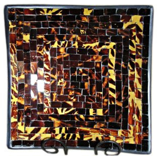 Unbekannt Deko - Schale Glasmosaik Schale eckig braun Kupfer Gold 30cm