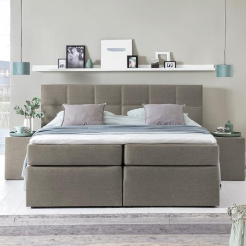 3F FURNITURE FOR FRIENDS Boxspringbett Bea 220x200 cm Beige/Grau Härtegrad H2/H3 | 7-Zonen Taschenfederkern Matratze + Visco Topper