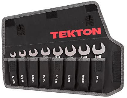 TEKTON WRN01086 Ring-Maulschlüssel-Satz (kurz) 8-teilig (5/16-3/4'') mit rollbarer Aufbewahrungstasche, Zoll