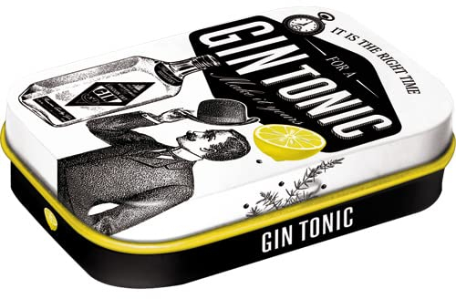 Nostalgic-Art Retro Pillendose, Gin Tonic – Geschenk-Idee als Bar-Zubehör, Blech-Dose mit Pfefferminz-Dragees, Vintage-Design, 4 x 6 x 1,6 cm