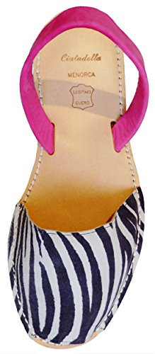Avarcas menorquínas con Plataforma/cuña 2,5 cm, Abarcas, Albarcas, Sandalias (40, Cebra Tira Fucsia)