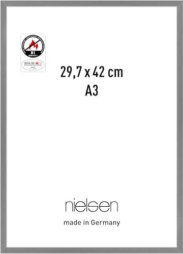 nielsen Bilderrahmen mit Brandschutz B1, 29,7 x 42 cm (A3), Aluminium, Grau matt, Posterrahmen zum Aufhängen im Hoch- & Querformat, Echtglas, C2-B1