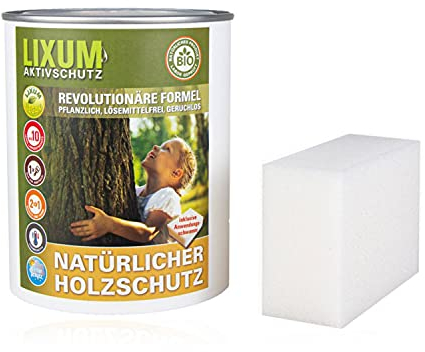 LIXUM 100% biologische & natürliche BIO Holzschutz Lasur - universell, Farbe:farblos 0.00, Inhalt:1000 ml (ca.30m²), inkl. Zubehör:Schwamm