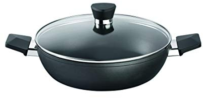 Rohe Germany Servierpfanne mit Deckel Henry aus Aluminium in der Farbe Schwarz, Durchmesser: 28cm, 220291-28