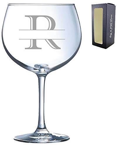 Personalised Engraved Novelty Initial and Name Juniper Cocktail/Gin Glass, Letter R, Personalise with Any Name, Gift Boxed, Perfect for Any Occasion