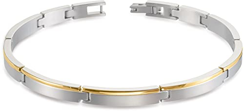 Boccia Armband aus teilpolierten/teil-goldplattierten matten Reintitan, in der Farbe: Gold/silber, Maße: Länge 21 cm, 03025-02