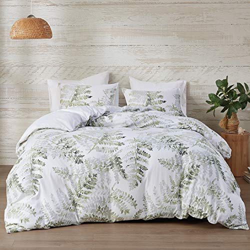 Intelligent Design Inspire Parure de lit réversible 100% Satin de Coton Respirant avec Housse de Couette et taie d'oreiller (Coussin Non Inclus), Judith, Feuille de Palmier Verte, très Grand lit/très
